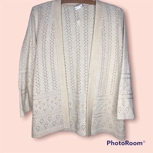 VINTAGE MISS PERNILLA Champagne Delicate Knit Open Cardigan Sweater Size 12